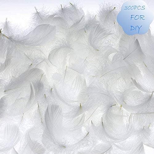 QLINLEAF 300 Pcs White Soft Feathers for DIY Craft/Various Party Decorations/Birthday Party/Wedding/Festival Dress up