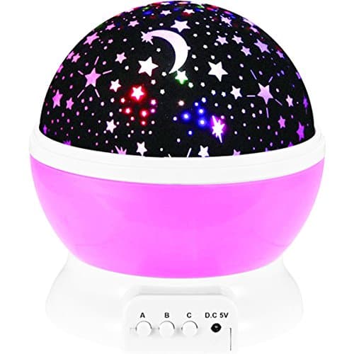 Moon Star Projector 360 Degree Rotation Night Projection Baby Night Light Lamp Sun And Star Lighting Lamp 4 LED Bulbs Romantic Pink Purple Blue (Pink)
