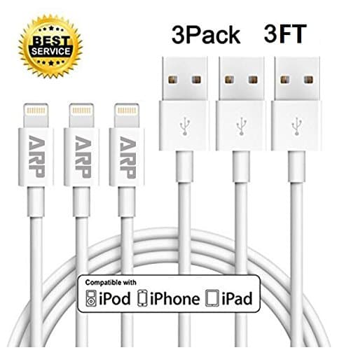 ARPSTAR iPhone Power Cord, Pure Copper Core for Fast Charging iPhone Charger Cord, Apple Lightning Cable for iPhone X/8/8 Plus/7/7 Plus/6S/6S Plus/5/5S/SE iPad iPod 1 Meter(3Pack/3Ft/White) by