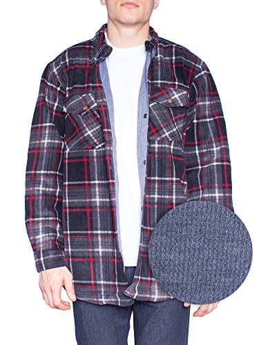 Flannel Jacket For Mens Big & Tall Thermal Lined Button Down Shirt-Black/Red-Medium