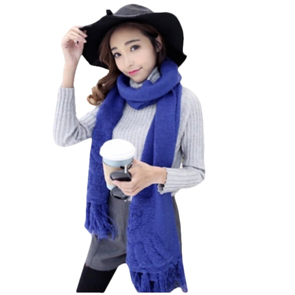 Womens Winter Solid Skull Print Wool Tassel Pashmina Scarf Long Neckerchief