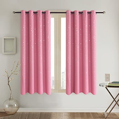 Romantic Starry Sky Creative Blackout Window Curtains for Kids Room/girls room/boys room Space Inspired Night Sky Twinkle Star Kid's Room Draperies by Alice Brown W52 x L63-Inch 2 Panels Pink