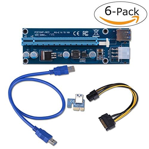 Aitmexcn 6-Pack 006C PCIe VER 16x to 1x Powered Riser Adapter Card w/ 60cm USB 3.0 Extension Cable & 6-Pin PCI-E to SATA Power Cable - GPU Riser Adapter - Ethereum Mining ETH