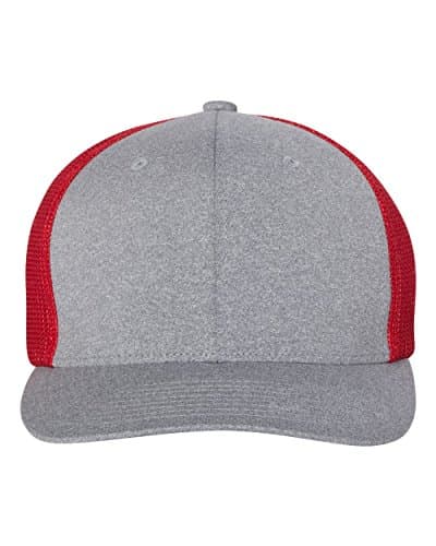 Flexfit - Melange Trucker Cap With Mesh Back - 6311 - Heather Grey/ Red - One Size