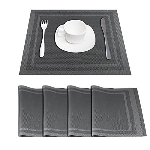 Placemats Dining Table Mat Vinyl Placemats Kitchen Placemats Set Wipeable Heat-resistant PVC (grey )