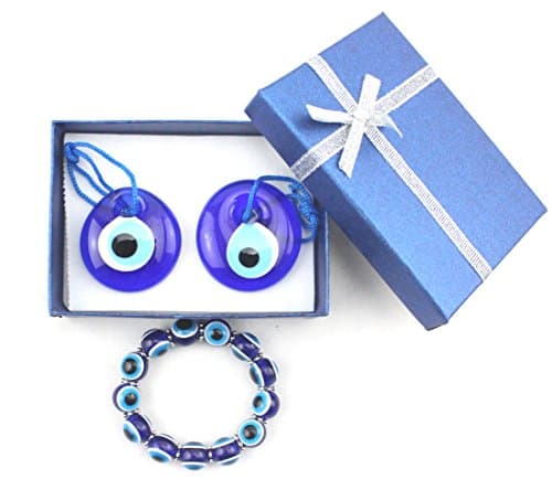 LUCKMOJO 2PCS Gift Box Pack 4cm Glass Evil Eye Charm Amulet Greek Wall Hanging Protection