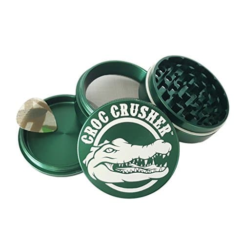 Croc Crusher Grinders - 4 Piece Spice Herb Grinder with Pollen Catcher, Large 2.5-Inch (GREEN)
