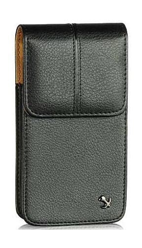 Jitterbug Touch3 Vertical Black Napa Leather Case Pouch Built In Magnetic Flap and Belt Clip and Soft Interior Material