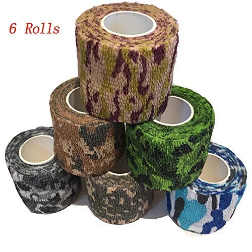 6 Rolls 5.0cm*4.5m Self-adhesive Non-woven Camouflage Tape Wrap Stealth Camo Tape Stretch Bandage Random Colors