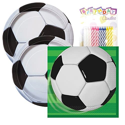 Soccer Birthday Party Tableware Plates and Napkin Bundle with 24 Candles (Serves 32)