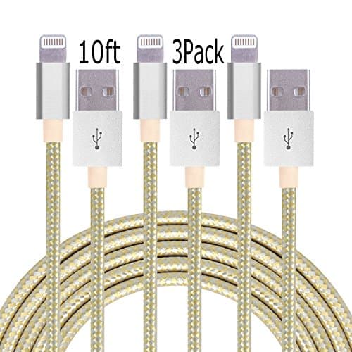 Suplink 3pack 10FT Extra long Cord 8 Pin Lightning to USB Charging Cables for iPhone 7/7plus/SE/6/6s/6 plus/6s plus,5c/5s/5,iPad Pro/Air/Mini, iPod Nano/Touch(gold silver)