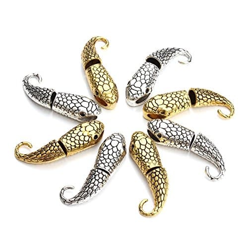 10 Sets Antique Silver Gold Plated Snake Head Hook Clasp End Cap Hook For 7mm Leather Cord