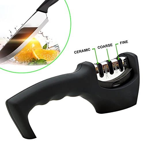 3 Stage Manual Knife Sharpener Aopet Kitchen Hand-Held Professional Sharpener with Tungsten Steel & Ceramic Rod & Diamond grinding Steel Sharpening Set for Dull Knives Quickly Repair,Polishing Blades