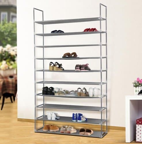 Universalwant 10 Tier 50 Pair Space Saving Storage Organizer Free Standing Shoe Tower Rack Slim Cover Non-Slip Shelves