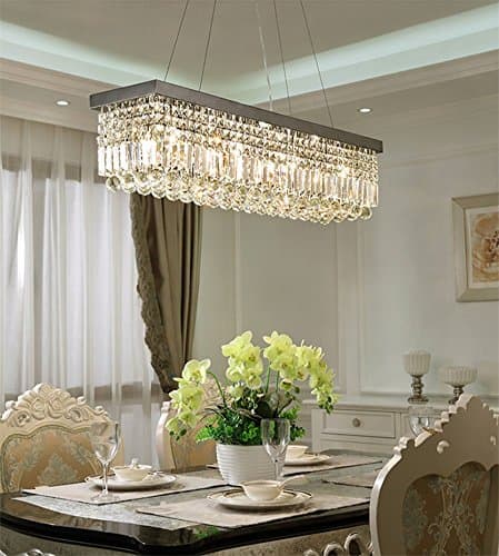 Yue Jia Rectangular Chandelier Crystal Modern Raindrop Pendant Light Fixture for Dining Room Bedroom Kitchen Island H10" x W32" x D10"