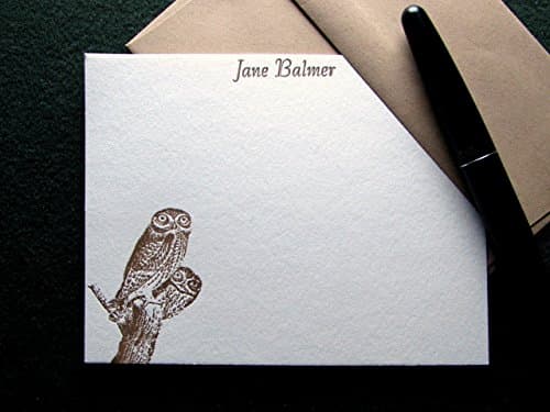 Letterpress Printed Personalized Stationery - Owl (15 Note Cards)