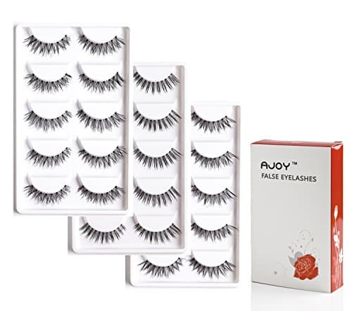 AJOY 3 Styles 15 Pairs Demi Wispies False Eyelashes Multipack, Natural Strip Lashes Pack, Invisible Band Eyelashes, Tapered Criss-Cross and Corner Wing Professional Lashes Set, R-15P