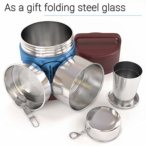 Premium Insulated Lunch Box Jar SET with Spoon & Stainless Steel Collapsible Cup Included. Big 3.38 pints Jar with 240ml Cup. Leak proof, Durable in BLUE Color. For Work, School, Travel, Outdoors