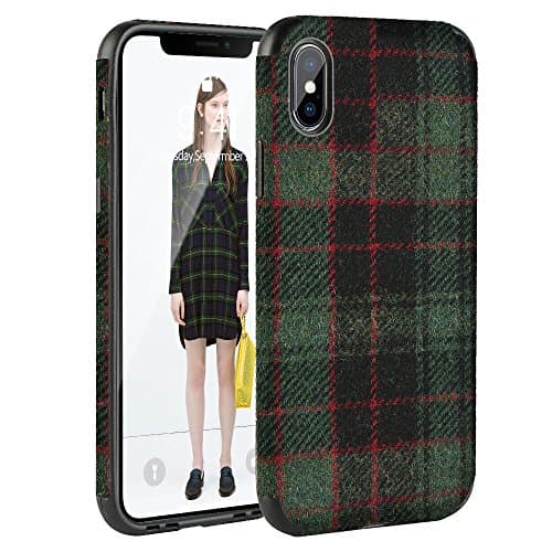 iPhone X Case,iPhone x Case For Girls, Custype TPU Soft Slim Ultra-thin Durable Protective Stylish Flannelette Case for Apple iPhone 10/iPhone X (5.8 inch) (Dark Green Plaid)