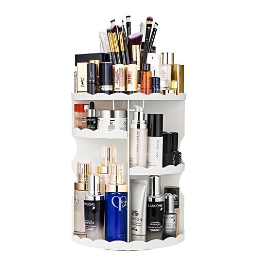Makeup Cosmetic Organizer, KEBE 360-Degree Rotating DIY Detachable Multi-Function Cosmetics Organizer Box, Large Capacity Adjustable Cosmetic Storage Unit Great for Countertop and Bathroom, White