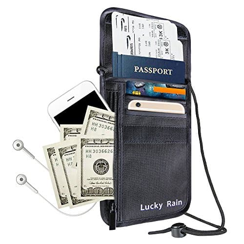 Lucky Rain Travel Passport Wallet Holder with RFID Safe Blocking Hidden Security Neck Waterproof Passports Cell Phone Pouch Bags