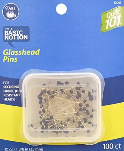 Dritz Quilt 101 28003 Glass Head Pins, Extra-Fine, 1-3/8-Inch (100-Count)