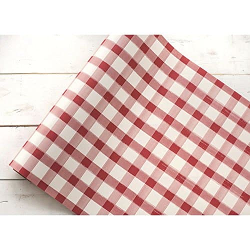 Hester and Cook Disposable Red/White Painted Check Paper Runner - 25'L x 30"W
