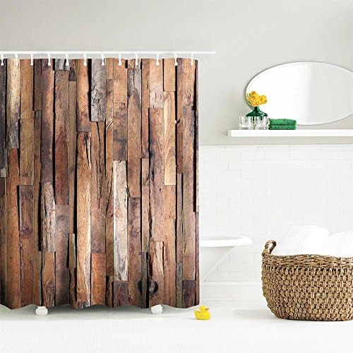 LANGYS Hardwood Flooring 3D Waterproof Polyester Shower Curtains Bathroom Divider Curtains Bathroom Decorating
