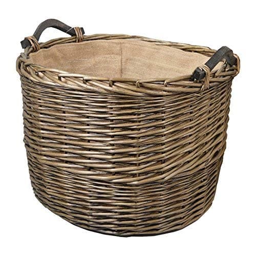 WovenhillWillow Oval Log Basket | Handmade Wicker Extra Large Lined Laundry Hamper Storage Box | W59 x D52 x H45cm | Bronze