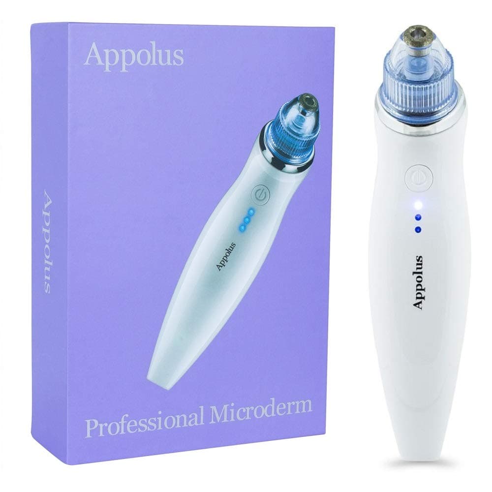 Microdermabrasion Machine - Appolus Premium Diamond Microdermabrasion Device USB Rechargeable - 3 Diamond Tips - 6 Heads Kit-Blackhead Remover Vacuum Tool-Lines Wrinkles Minimizer