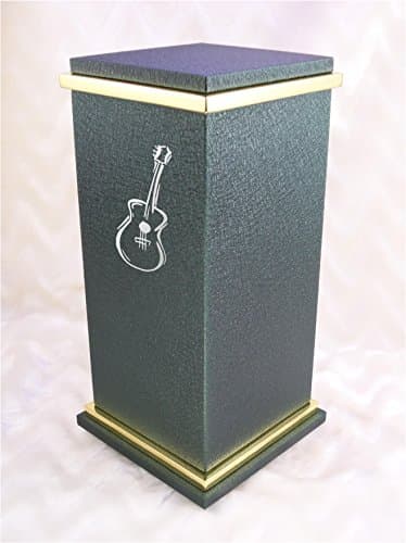 PERSONALIZED Custom Engraved Guitar Cremation Urn Vault by Amaranthine Urns, made in the USA, Eaton RG Polished Gold (up to 200 lbs living weight) (Deep Sea Blue)