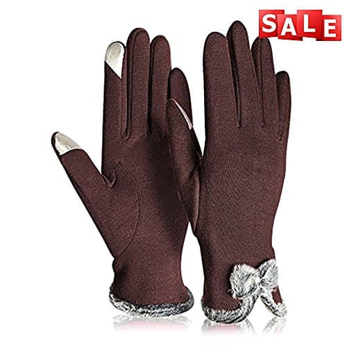 Womens Winter Fleece Windproof Lined Thick Warm Gloves Touch Screen Texting Driving Gloves (Brown)