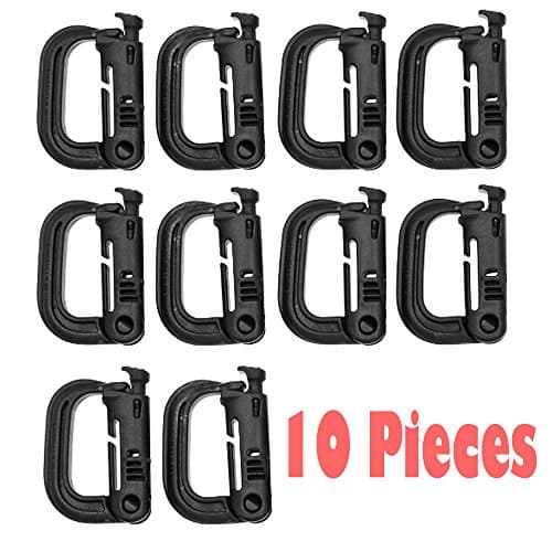 BCP Pack of 6pcs Grimloc Locking D-Ring for MOLLE Systems and Equipment (Black 10 pcs)