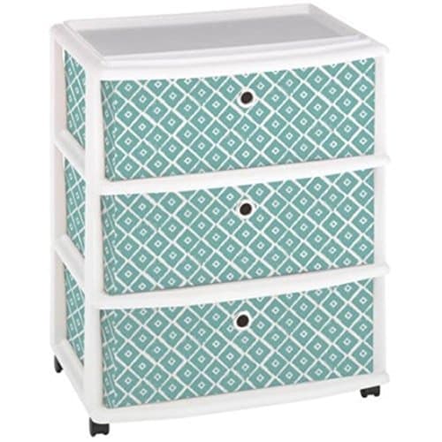 Mint Blue Modern look Ikat Pattern Sturdy Plastic 3 Fabric Drawers