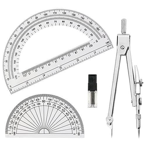 Tuloka Drafting Compass and 2PCS Protractors Student Geometry Math Drawing Set Tools, 3 Pieces