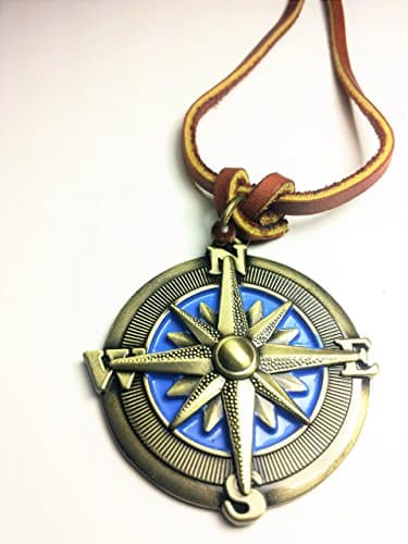 Man Leather Necklace with Compass Pendant Size 18" Tan Leather Cord
