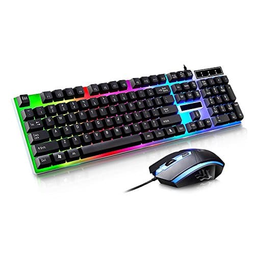 JUDYelc Wired Gaming Keyboard+ Mouse Combo Sets USB Port Keycaps 1000dpi Rainbow Color Backlight Mice Set (Black)