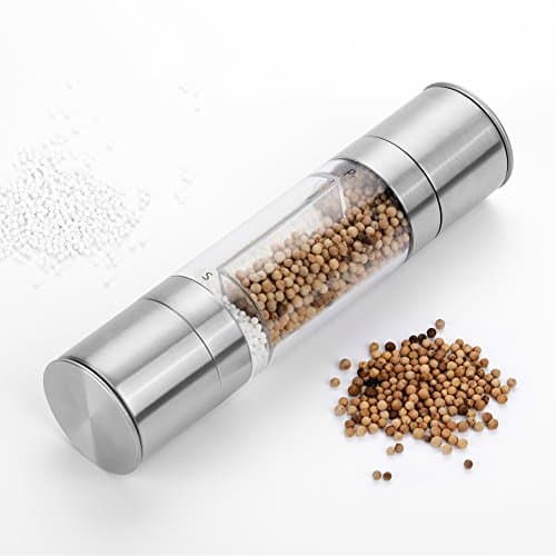 Ottertooth 2 in 1 Salt & Pepper Grinder Set, Stainless Dual Manual Mill, With Adjustable Ceramic Grinding Mechanism, Clear Acrylic Body, Silver