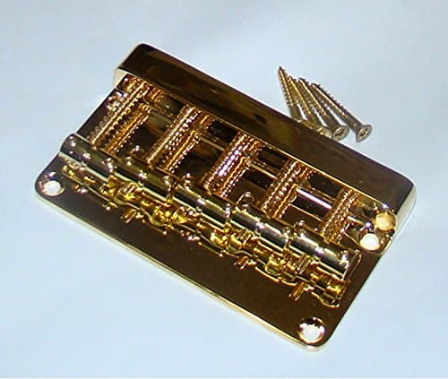 REPLACEMENT FIVE STRING BRIDGE FOR ELECTRIC BASS GUITAR, GOLD FINISH