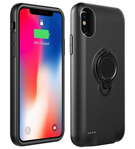 iPhone X Battery Case,Foxin 5000mAh Portable Battery Charging Case for iPhone X Extended Battery Juice Pack/Lightning Cable Input Mode with Kickstand Support Magnetic Car Holder (Black)
