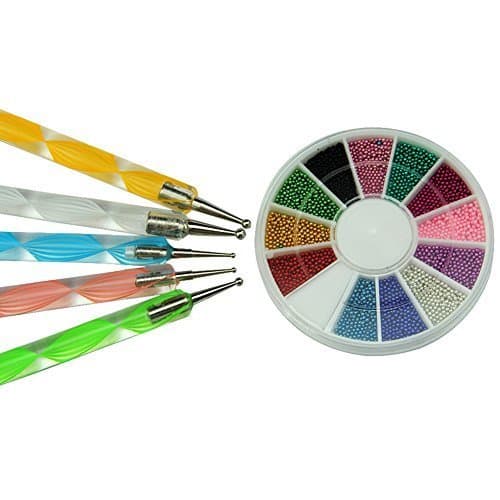 RELINDA (TM) 5 PCs 2 Way Dotting Pen, 12 Colors 3D Nail Art Ball Beads, Nail Tips Acrylic UV Gel Nail Tool Decoration Nail Accessories
