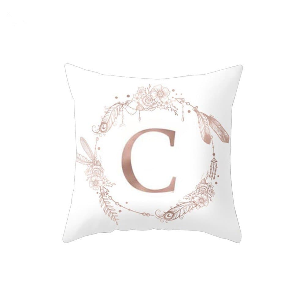 good01 Pink Flower Letter Pattern Throw Pillow Case Sofa Bed Car Cushion Cover size C