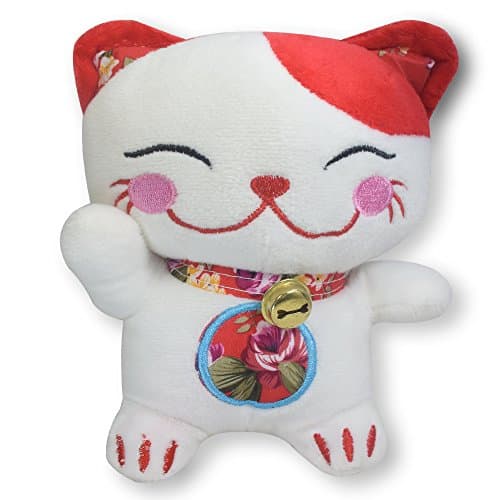 7" Red Fortune Lucky Cat Maneki Neko Soft Plush Stuffed Animal Suction Cup New