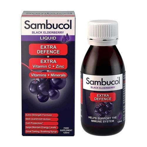 Sambucol Natural Black Elderberry Extra Defence | Vitamin C, B6 & D | Zinc | Folic Acid & Minerals | Immune Support Supplement |Helps with Tiredness & Fatigue | 120ML