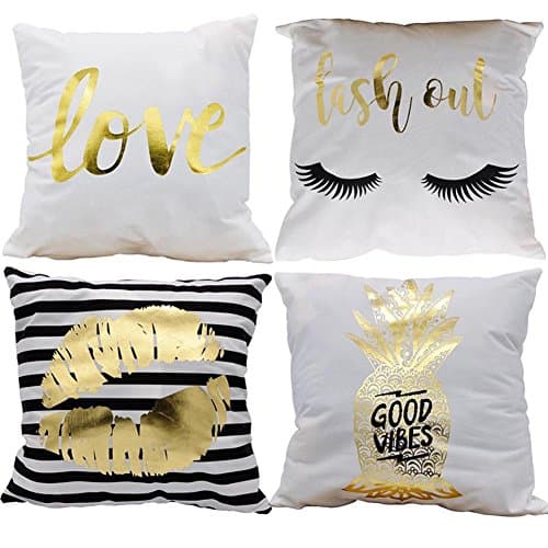 4 Pack Throw Pillow Covers Bronzing Gold Letters Decorative Cushion Cover Pillow case For Valentine's Day Square Sofa Car Home Decor 18x18 inch