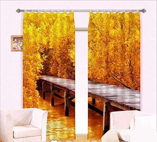 3D Curtains Yellow Forest personality Visually delicious Home Decor Print Fabric Blackout Window Drapes , wide 2.03x high 1.6