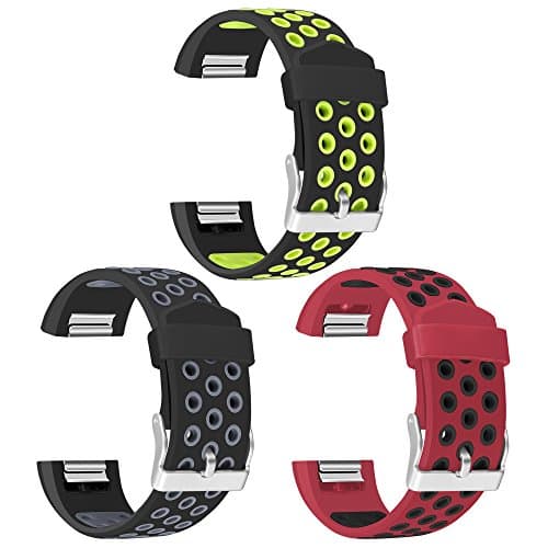 For Fitbit Charge 2 bands, Mosstek 3 Pack Breathable Silicone Replacement Sport Bands with Air Holes for Fitbit Charge 2 Smartwatch Fitness