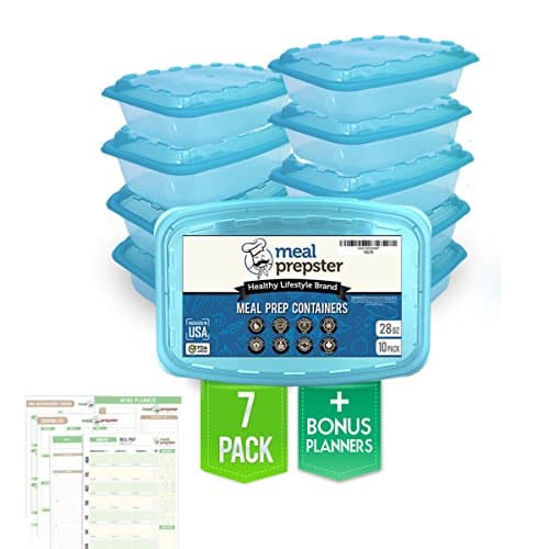 MEAL PREPSTER 1-Compartment Meal Prep Containers - Reusable, Stackable, BPA Free Plastic Food Safe Storage Containers, Microwave Freezer Dishwasher Safe w/ Airtight Lids - (28 Oz) (7-PACK)