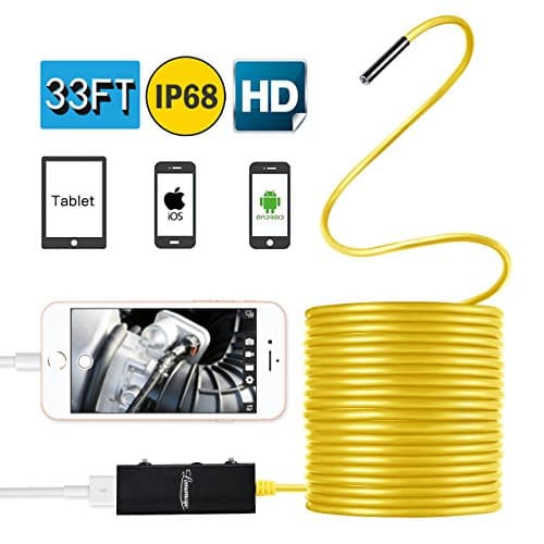 Upgraded Endoscope with Case, Lememogo 33FT Borescope Inspection Camera 2.0 Megapixels HD Snake Camera for All Android and IOS Phones, iPhone, Samsung, Tablet-Yellow