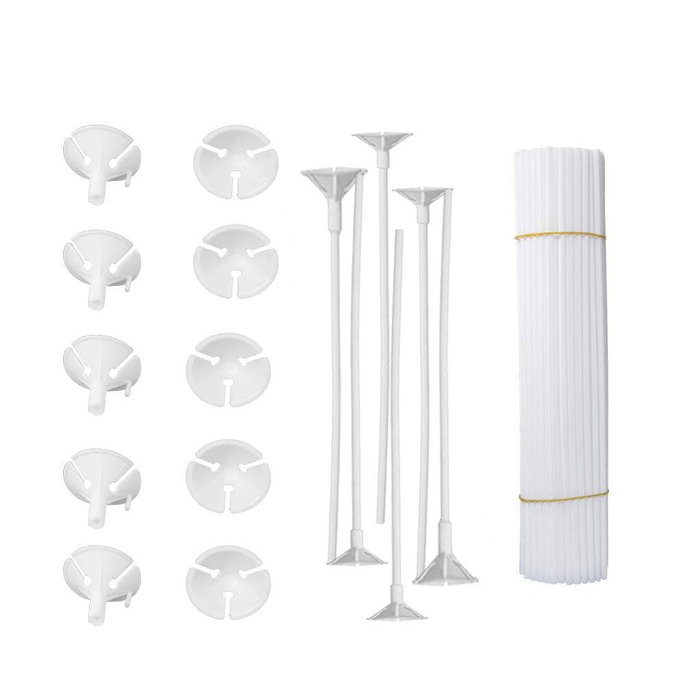 Onepine 50 Pcs White Balloon Sticks Holders with Cups for Wedding Party Holidays Anniversary Decor